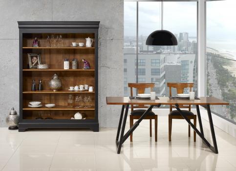 Mesa de comedor rectangular fabricada en madera de cerezo macizo patas rectas negras estilo Contemporáneo