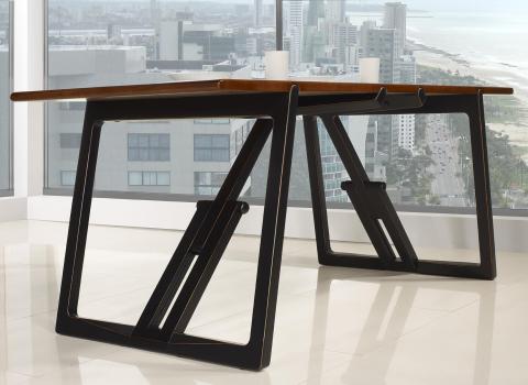 Mesa de comedor rectangular fabricada en madera de cerezo macizo patas rectas negras estilo Contemporáneo