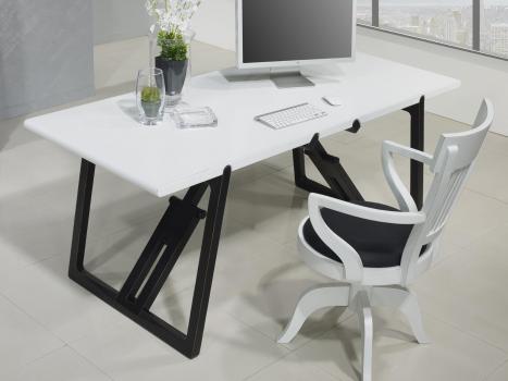 Escritorio fabricado en madera de cerezo macizo con marco Negro estilo contemporáneo efecto envejecido, Meseta MARFIL