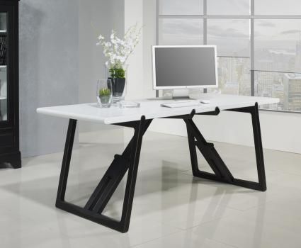 Escritorio fabricado en madera de cerezo macizo con marco Negro estilo contemporáneo efecto envejecido, Meseta MARFIL
