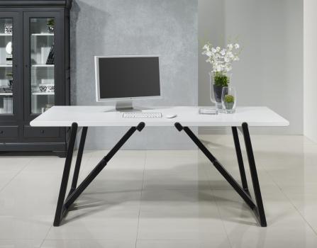 Escritorio fabricado en madera de cerezo macizo con marco Negro estilo contemporáneo efecto envejecido, Meseta MARFIL