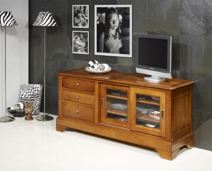 Mueble TV 16/9 Martine fabricada en madera de cerezo macizo al estilo Louis Philippe Puertas Correderas