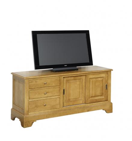Mueble TV Arnaldo fabricado en madera maciza de roble al estilo Louis Philippe puertas corredizas