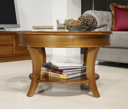 Mesa de centro redonda fabricada en madera de cerezo macizo en estilo Louis Philippe 