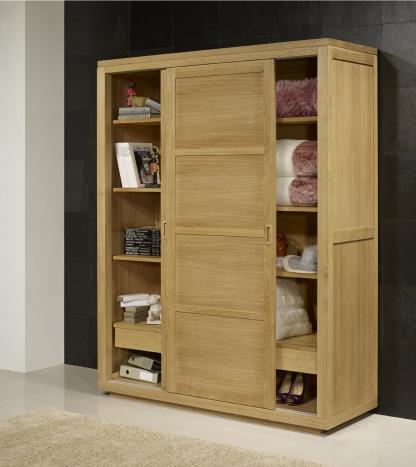 Armario Julio de 2 puertas correderas fabricado en madera de roble macizo estilo contemporáneo