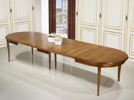 Mesa de comedor ovalada Julie fabricada en madera de cerezo macizo al estilo Louis Philippe 180x120 + 5 extensiones de 40 cm