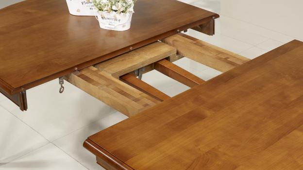 Mesa de comedor ovalada Julie fabricada en madera de cerezo macizo al estilo Louis Philippe 180x120 + 5 extensiones de 40 cm
