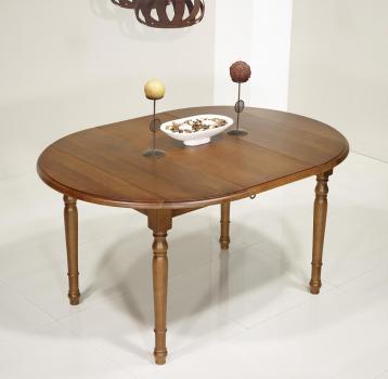 Mesa de comedor redonda fabricada en madera de roble macizo al estilo Louis Philippe diámetro 105 con extensíon