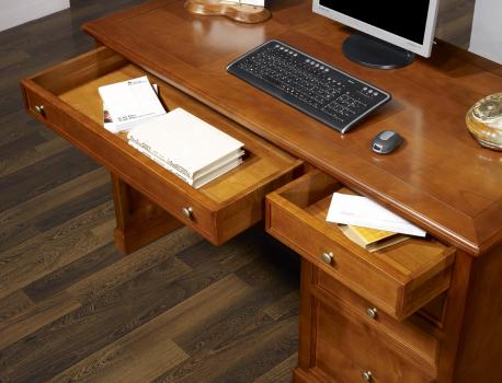 Escritorio Jeanne con 5 cajones fabricado en madera de cerezo macizo al estilo Louis Philippe