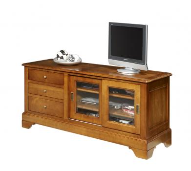 Mueble TV 16/9 Martine fabricada en madera de cerezo macizo al estilo Louis Philippe Puertas Correderas