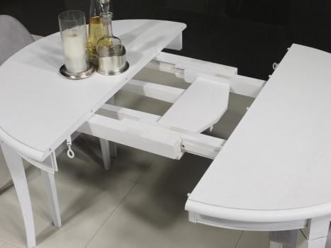 Mesa de comedor redonda fabricada en madera maciza de Roble al estilo Louis Philippe diámetro 110cm acabado cepillado Roble Marfil