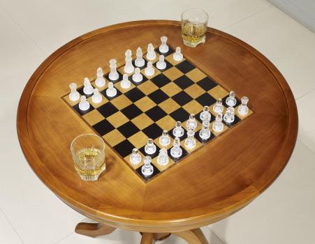 Mesa de juegos redonda fabricada en madera de  cerezo macizo estilo Louis Philippe Diámetro 77 cm