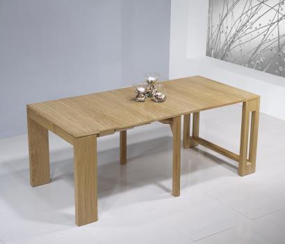 Consola extensible fabricada en madera de roble maciza línea contemporánea con 3 extensiones acabado en roble natural