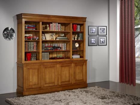 Biblioteca Mona fabricada en madera de Cerezo macizo en estilo Louis Philippe