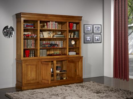 Biblioteca Mona fabricada en madera de Cerezo macizo en estilo Louis Philippe