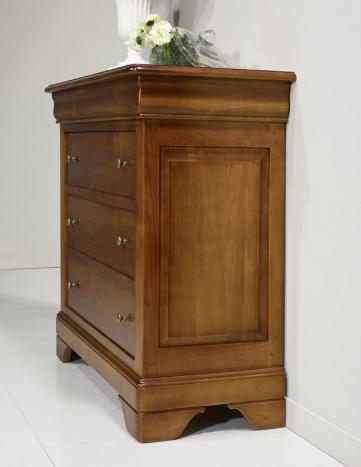 Cómoda de 3 cajones fabricada en madera maciza de cerezo en estilo Louis Philippe