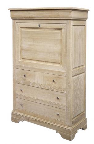Secretaria estilo francés fabricada en madera maciza de Roble estilo Louis Philippe acabado en roble cepillado blanqueado 