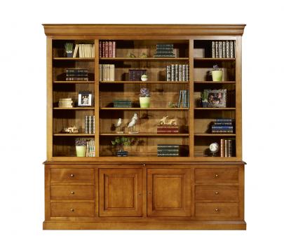 Biblioteca Melanie de 2 cuerpos fabricada en madera de cerezo maciza al estilo Louis Philippe ancho de 240cm