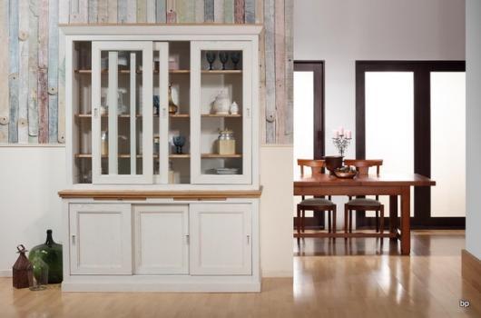 Armario vitrina Herminio con 3 puertas fabricado en madera de Roble macizo estilo Directorio puertas correderas
