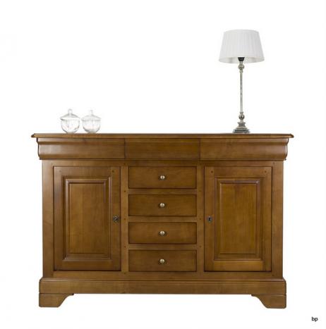 Aparador de 2 puertas y 7 cajones fabricado en madera de cerezo macizo al estilo Louis Philippe