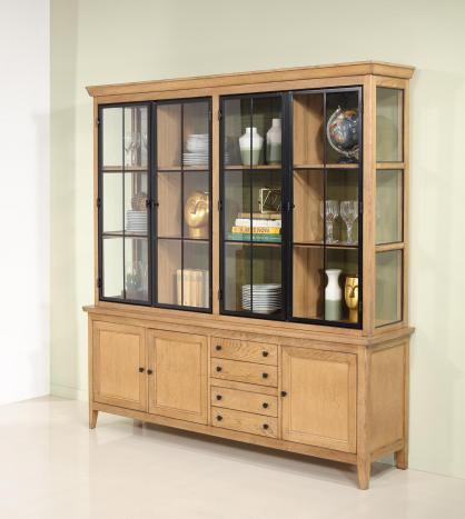 Mueble vitrina vintage de 2 piezas en roble,