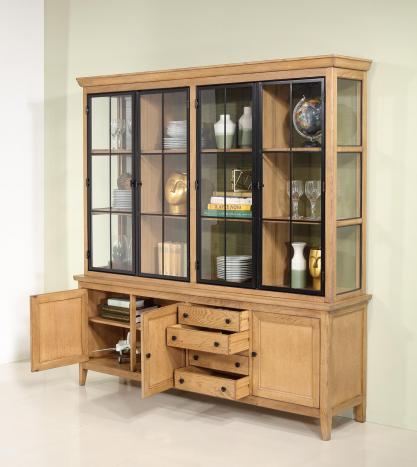 Mueble vitrina vintage de 2 piezas en roble,