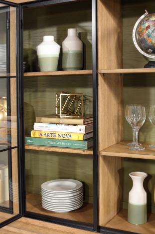 Mueble vitrina vintage de 2 piezas en roble,