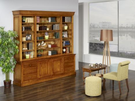 Biblioteca Melanie de 2 cuerpos fabricada en madera de cerezo maciza al estilo Louis Philippe ancho de 240cm