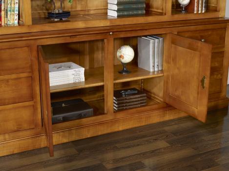 Biblioteca Melanie de 2 cuerpos fabricada en madera de cerezo maciza al estilo Louis Philippe ancho de 240cm