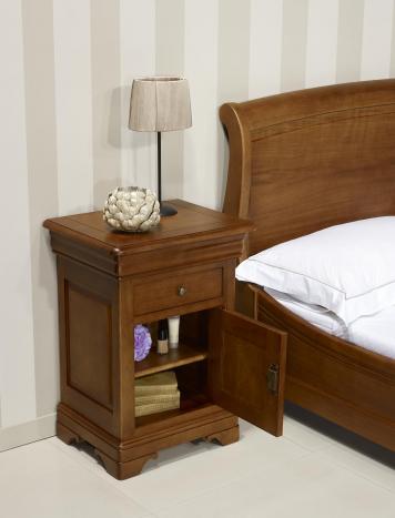 Mesa de noche Guillaume 1 puerta 2 cajones hecha de roble macizo estilo Louis Philippe 