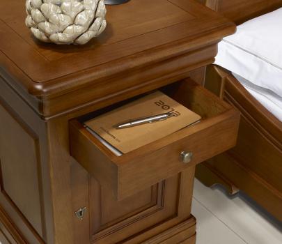 Mesa de noche Guillaume 1 puerta 2 cajones hecha de roble macizo estilo Louis Philippe 