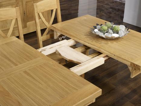 Mesa de comedor cuadrada fabricada en madera de roble macizo 130x130 estilo contemporáneo + 2 extensiones de 40cm