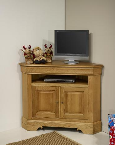 Mueble TV de esquina Arnaud fabricado en madera de roble macizo al estilo Louis Philippe