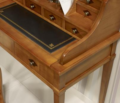 Secretaria estilo francés  Anna fabricada en madera de cerezo maciza superficie de escritura en moleskine negro estilo Directorio