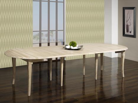 Mesa de comedor redonda fabricada en madera de roble macizo al estilo Louis Philippe diámetro 110 con 5 extensíones