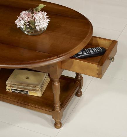 Mesa de centro Victor con alas abatibles fabricada en madera de roble macizo en estilo Louis Philippe 