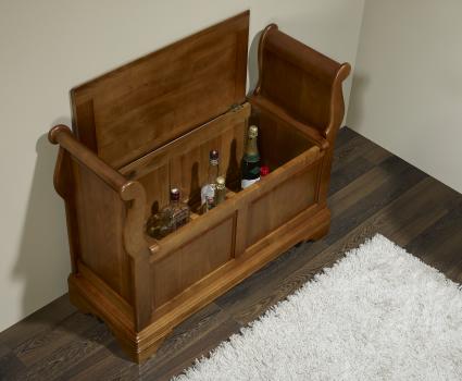 Banco Baúl Sonia fabricado en madera de cerezo macizo al estilo Louis Philippe
