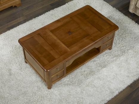 Mesa de centro con juego de ajedrez fabricada en madera de cerezo macizo en estilo Louis Philippe