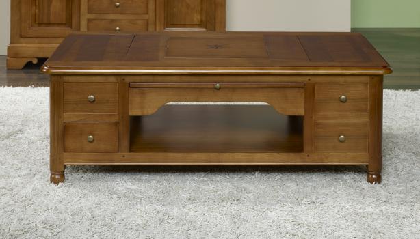 Mesa de centro con juego de ajedrez fabricada en madera de cerezo macizo en estilo Louis Philippe