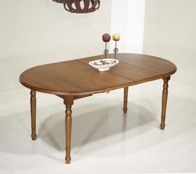 Mesa de comedor redonda fabricada en madera de roble macizo al estilo Louis Philippe diámetro 105cm con 2 extensiones