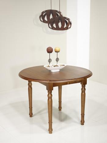 Mesa de comedor redonda fabricada en madera de roble macizo al estilo Louis Philippe diámetro 105cm con 2 extensiones