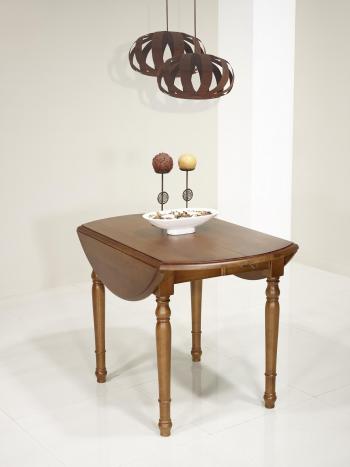 Mesa de comedor redonda fabricada en madera de roble macizo al estilo Louis Philippe diámetro 105cm con 2 extensiones