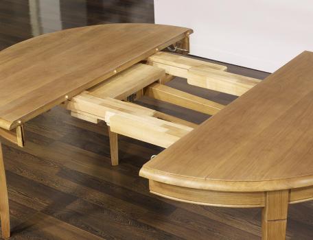Mesa de comedor redonda fabricada en madera maciza de Roble al estilo Louis Philippe diámetro 120 cm