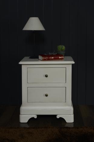 Mesa de noche 1 cajón 1 puerta Laura hecho en madera maciza de cerezo estilo Louis Philippe acabado Cerezo Pátina Crema