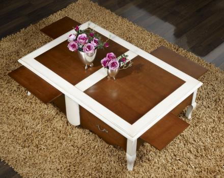 Mesa de centro rectangular fabricada en madera de cerezo macizo estilo Louis XV 
