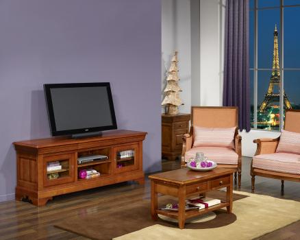 Mesa de centro Sandra fabricada en madera de cerezo maciza estilo rústico