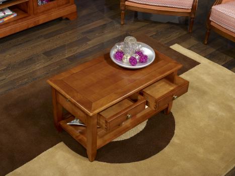 Mesa de centro Sandra fabricada en madera de cerezo maciza estilo rústico