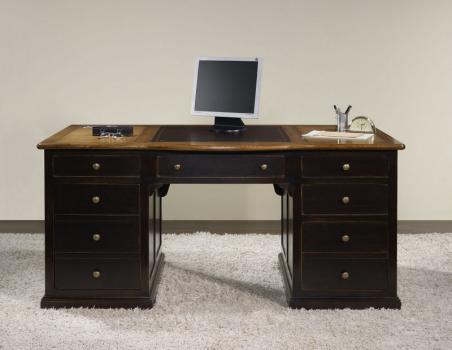 Escritorio Dimitri fabricada en madera de roble macizo al estilo Louis Philippe especial pátina envejecida Moka