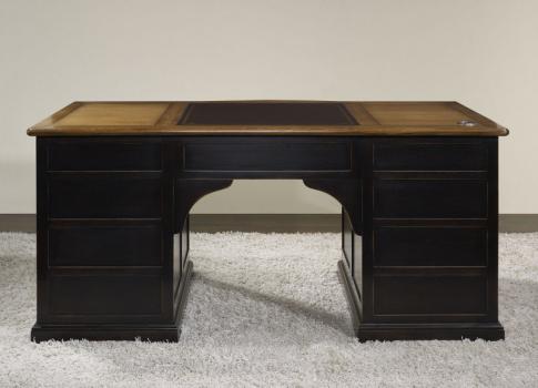 Escritorio Dimitri fabricada en madera de roble macizo al estilo Louis Philippe especial pátina envejecida Moka