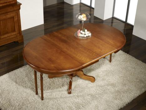 Mesa de comedor redonda Sandra  con pata central fabricada en madera de cerezo macizo al estilo Louis Philippe